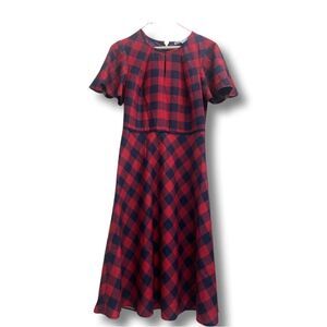 DRAPER JAMES | red navy blue tartan plaid fit and flare short sleeve dress 4